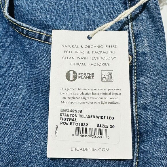 Etica Stanton Jeans Women's 30 Blue Denim Relaxed Fit Button-Fly Wide-Leg NWT - Picture 6 of 10